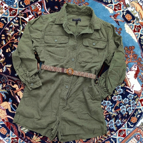 Linen Blend Long Sleeve Romper - Picture 2 of 4